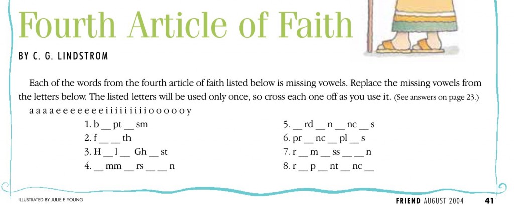 4th Article of Faith - Teaching Children the Gospel